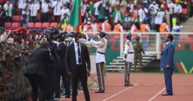 President Paul Biya (R) inspects troops during the opening ceremony of the Africa Cup of Nations (AFCON) 2021 in Yaounde. Photo X(Twitter)/ @DailyMonitor/AFP
